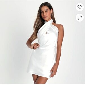 Lulu's White Satin Twist Halter Mini Dress